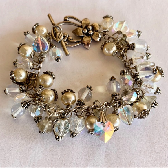 Swarovski Crystal and Seed Pearl Bangle Bracelet - Picture 3 of 6